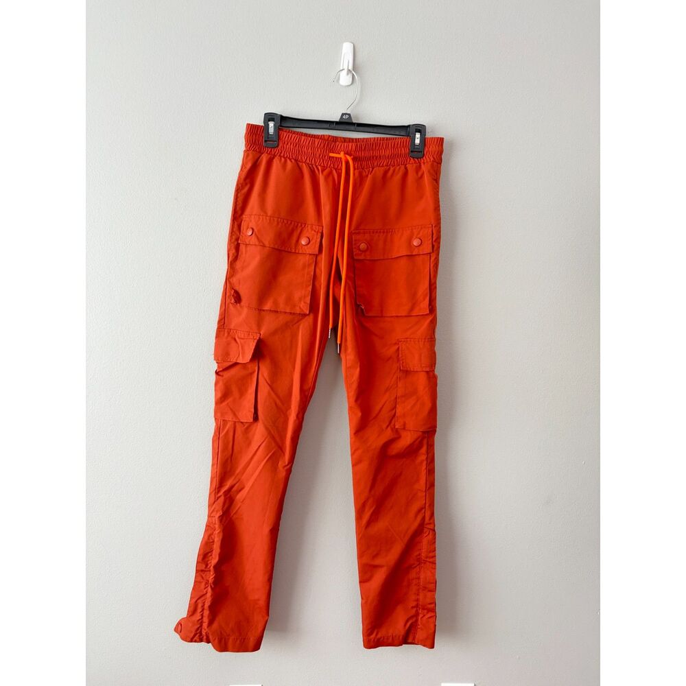 EPTM USA Men's Orange Utility Cargo Tactical Track Pants Ankle Zip Size Small
